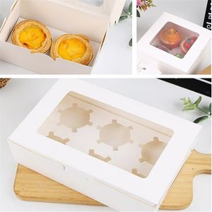 15pcs 2/4/6 Cavities Marbling Cupcake Boxes and Packaging Cake Cookie Boxes with Window Muffin Dragées Holder Dessert Containers 211108