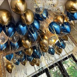 15 Uds. Globos de látex de Metal azul dorado decoraciones para fiesta de cumpleaños niños globo cromado confeti decoración de boda