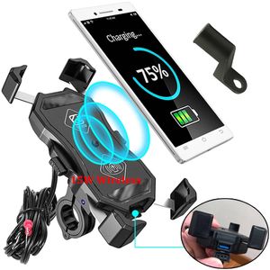 Chargeur sans fil 15W Support de téléphone de moto étanche avec chargeur QC3.0 Examen du guidon de vélo de moto Support de support de téléphone portable M11