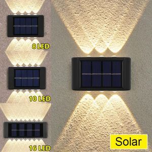 16/12/10/8/6/4/2 LED Solar Wall Lamp Outdoor Waterproof Up and Down Luminous Lighting for Garden Fence Decoration Sunlight Light