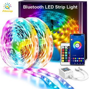 Tira de luces LED de 16,4 pies, 32,8 pies, 50 pies, Control por aplicación Bluetooth RGB 5050SMD DC12V, cinta de luz inteligente Flexible con adaptador