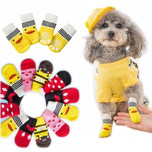 16 couleurs en gros automne hiver chiens de compagnie chaussettes chien vêtements anti-dérapant tricoté petites chaussures épais chaud patte protecteur chiot chat intérieur porter botte produit 4Pc/ensemble A129