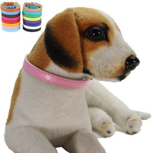 Collar de perro ajustable de 16 colores, collares de gato de Color puro de cuero PU, correa para el cuello, suministros populares para mascotas, varios tamaños