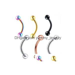 Anneaux à sourcils en acier inoxydable de calibre 16 Barres à lèvres anodisées Goujons de nez Cartilage Tragus Barbell Body Piercing Bijoux Drop Livraison Dhrrh