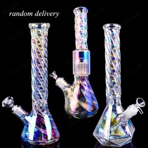 12 '' Twisted Iridescent Glass Bong Colorful Swirl Hookahs con Downsteam Perc Beaker Base Water Pipe Dab Rigs Rainbow Smoking Shisha Accesorios