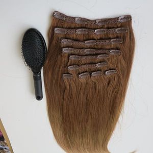 160g 10 uds/1 Juego de extensiones de cabello con Clip doble ahogado 20 22 pulgadas T814 # Color brasileño indio Remy cabello humano color personalizado