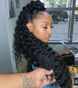 160g Long Ponytail Hairstyle Kinky Curly mujeres Ponytails extensión del cabello africano ameircan Clips 100% cabello humano fácil cola de caballo color 1b