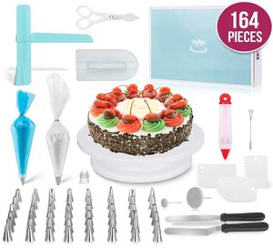 164pcSset Multifonction Cake Turntable Set Take Decorating Tools Kit Pastry Buse Fondant Tool Cuisine Cuisine Dessert Supplies Baking3395765