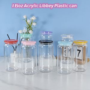 Boîte en plastique acrylique Libbey de 16oz avec paille pour vinyle, autocollant UV DTF, verres d'été, pot Mason, tasse de jus