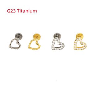 16 pièces G23 coeur lèvre Stud Labret anneau oreille Tragus cristal Zircon clair gemme Piercing bijoux Helix Daith boucles d'oreilles 240130