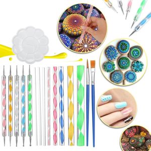 Ensemble d'outils de pointage Mandala, Kit de peinture sur roche, stylo de Nail Art, pochoir de peinture, 16 pièces