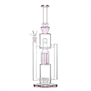 Bang en verre de 17,2 pouces avec embout rose, trois tubes et percolateur matriciel - Joint femelle de 14 mm