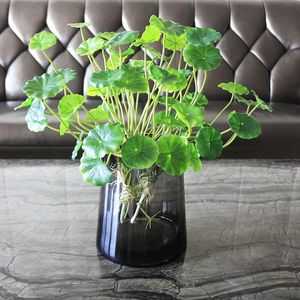 18 Têtes Artificielle Lotus Fleur Vert Feuilles En Plastique Arbre Faux Bonsaï Plantes Real Touch Feuille De Cuivre Pour La Maison Jardin Décor 2 Pcs