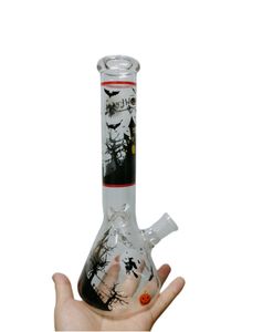 Magic Melody Fine Glass Bong blanc et noir Dab rig avec conception de peinture à l'encre shisha mère 18mm joint de pipe à fumer