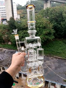 Las cachimbas de Bong de agua de vidrio amarillo de 18 pulgadas reciclan con filtros de nido de abeja Percolador 14m pipas de fumar conjuntas masculinas