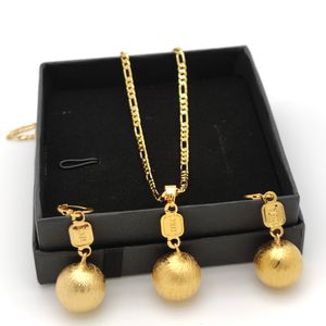 18 k timbre or G/F cercle pendentif collier et boucles d'oreilles cadeau de fête ensemble de bijoux Figaro chaîne lien 600*3mm