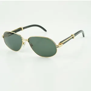 Nuevas gafas de sol redondas de alta calidad, gafas de cuerno 566, gafas de sol negras naturales, gafas de sol para hombres y mujeres, Tamaño: 61-16-140 mm