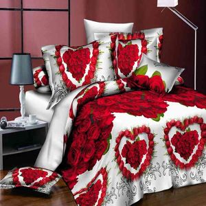 18 nuevos estilos, juego de cama 3d con flores blancas y rojas, funda de edredón, funda de almohada, ropa de cama, edredones Queen Twin sin edredón