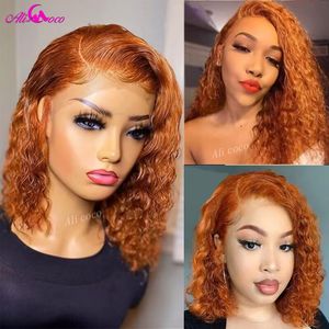 180% densité Ginger Orange Curly 13x4 Lace Front Human Hair Wigs for Women Bob Bob Curly Human Hairs Wigs Transparent Lace Wig