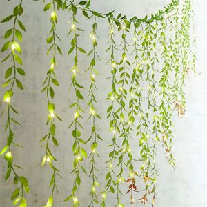 180 LED USB Garland Willow Vines Lights Lights Battery Artificial Ivy LED Curtain Fairy Lights for Wall Party Garden Decoration 240409