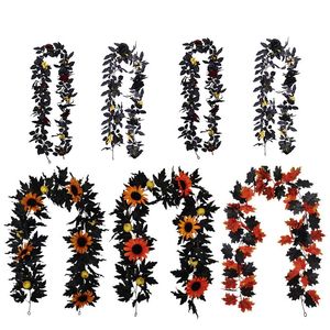 Guirnaldas de hojas de arce de otoño de 180cm, guirnalda de follaje Artificial de otoño negro para plantas de vides colgantes, decoraciones para el hogar de Acción de Gracias de Halloween