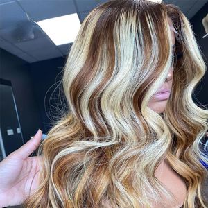 180Density Full Highlight Blonde Perruque humaine Human Humbre Brown Full Lace Lace Front Perruques Malaysian Remy Courte en dente