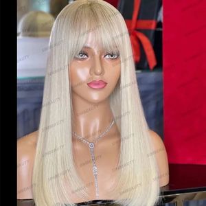 180Density Transparent Full Lace Front Perruques de cheveux humains pour les femmes noires / blanches Platinum Blonde Glueless Fringe 13x6 Lace Front Wigs