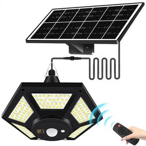 Luz solar para cobertizo 180LED, Sensor de movimiento hexagonal, 5 modos de iluminación, luces colgantes, iluminación interior y exterior de 4400mah