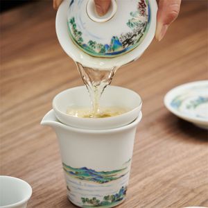 180ml Jingdezhen Landscape Ceramic Gaiwan Cup peint à la main Tureen Chinese Retro Tea set ACCESSOIRES THE Cérémonie