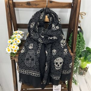 180x100cm nuevo diseño diamante cráneo impreso bufanda moda Punk señoras negro cráneo chales Wrap Rap