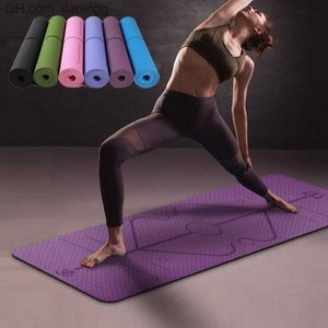 1830 * 610 * 6 mm TPE Estera de yoga con línea de posición Estera de alfombra antideslizante para principiantes Esteras de gimnasia de fitness ambiental Q230826