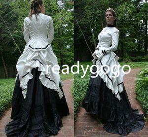 1860S Victorian Corset Gothic Prom Vestidos formales Vintage Black White Lace-up Corset Civil War Southern Belle Vestidos de noche