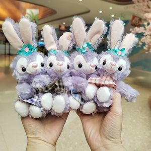 Porte-clés pendentif en peluche lapin 18CM, joli petit lapin violet en robe à carreaux, cadeau pour enfants