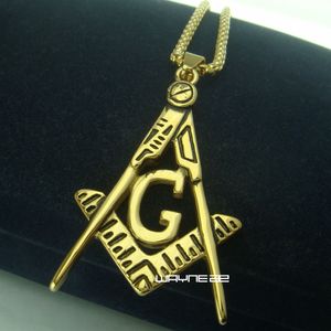 Escultura llena de oro de 18k Masonería Masonic Mason Colgante collar de cadena N283