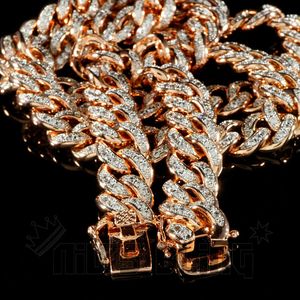 18K Gold Lab Diamond Cuban Chain Link Micro Pave Miami Bling Out Iced Collar 12mm Ancho Cubic Zircon Rose Gold Cuabn Chian