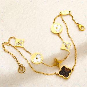 18K chapado en oro pulsera de diseñador cadenas de acero inoxidable marca letra flor mujer flor marrón pulseras de cuero de imitación amor brazalete regalo de joyería de boda
