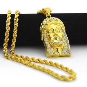 18K chapado en oro JESUCRISTO pieza cabeza cara Hip Hop colgante collar cadena para hombres mujeres accesorios de vacaciones de moda 247F
