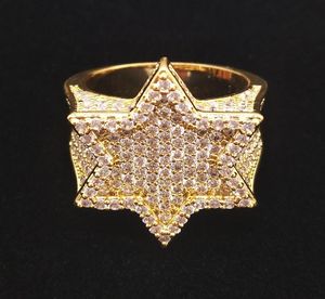 18K Gol White Gold plaqué masque Franklin Mint Green Iced Out CZ Cubic Zirconia Hexagonal Star Finger Ring Band Guys Hiphop Rapper 7724502