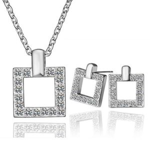 Ensemble de bijoux carrés plaqués platine 18 carats pour femmes, colliers et boucles d'oreilles avec pendentif en cristal autrichien, 6175294