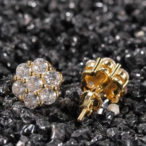 Pendientes de tuerca de circonita cúbica Hiphop de oro auténtico de 18 quilates para hombres, mujeres y niñas, regalos, pendientes de diamantes, joyería Punk