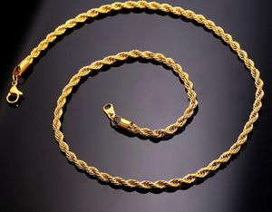 Collar de cadena de cuerda de acero inoxidable chapado en oro real de 18 quilates para hombres Cadenas de oro Regalo de joyería de moda