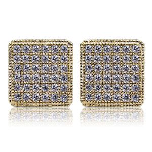 18K Real Gold Square Stud Oreads Punk Rock hip hop cubic zirconia 1cm pour hommes femmes filles diamant boucles d'oreille étalons