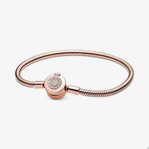 Pulsera con dijes de oro rosa de 18 quilates para Pandora Sparkling Crown O Pulseras de cadena de serpiente Joyas de diseñador para mujeres Pulsera de fiesta para niñas con caja original Fábrica al por mayor