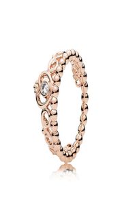 18K Rose Gold Cute Princess Tiara Crown Ring avec boîte d'origine pour P Real Sterling Wedding Jewelry for Women Girls CZ Diamond Engagement Cadeaux Set Set8167390