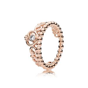 18K Rose Gold Cute Princess Tiara Crown Ring avec boîte d'origine pour de véritables bijoux de mariage en argent sterling pour femmes filles cz diamants de fiançailles