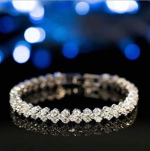 18K oro blanco plateado brillante Zirconia Rhinestone pulsera cristalina para las mujeres joyería de la boda brazaletes precio al por mayor barato