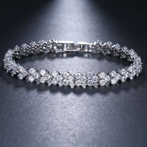 Pulsera de tenis de zirconia chapada en oro blanco de 18 quilates Cadena de mano de diamante para hombres Mujeres Corazón Amor Pulseras de cristal Brazalete Amante Regalo Día de San Valentín Joyería de boda