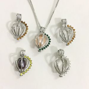 Jaula de medallón con forma de corazón de gemas coloridas de 18 kgp, puede contener montaje de colgante de cuentas de perlas de 7-9 mm para collar de moda DIY, pulsera, dijes de joyería