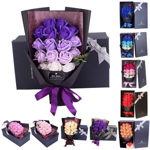 Flores decorativas Guirnaldas 18 piezas Jabón artificial perfumado creativo Ramo de rosas Caja de regalo Simulación Día de San Valentín Decoración de cumpleaños # g30