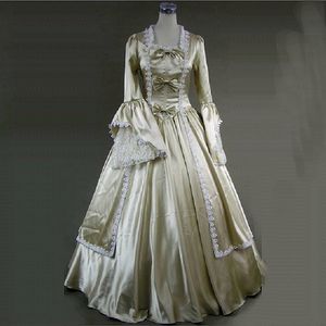 Robe de soirée d'anniversaire Champagne du 18ème siècle, manches longues évasées, robes de mascarade, robes de bal d'époque pour femmes